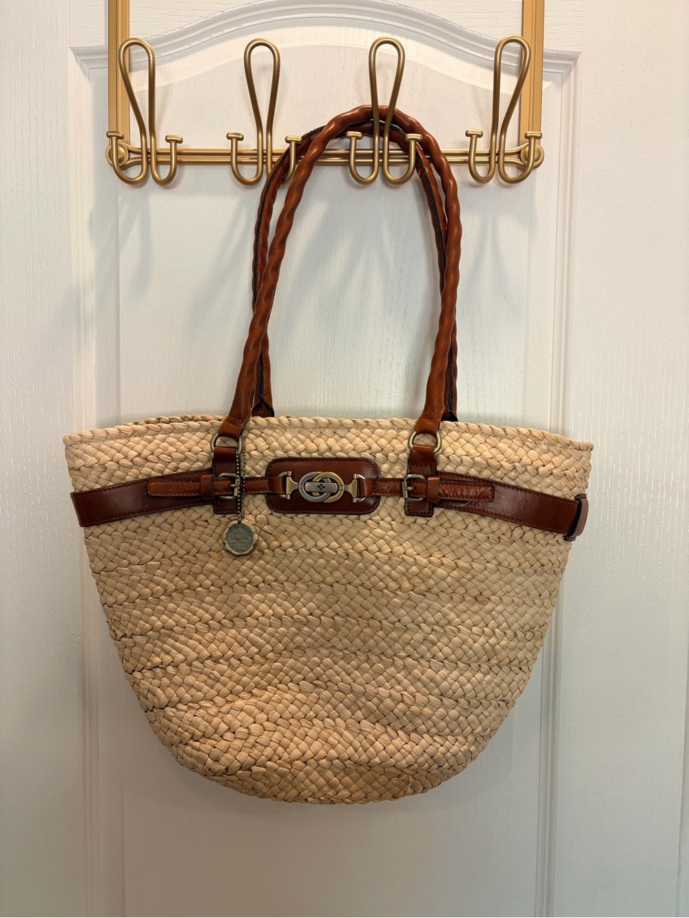 Patricia Nash Straw Tote Bag with Brown Leather Trim